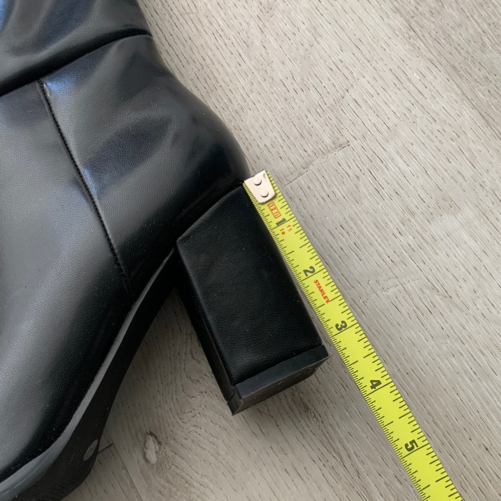 Top walks tall boot faux leather size 8 black classic pointy toe block heels - Picture 3 of 8